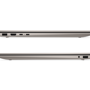 Left and right side profile views of a laptop, showing USB-A, HDMI, USB-C, and headphone jack ports