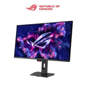 ASUS Republic of Gamers gaming monitor featuring a colorful abstract background with the ROG logo